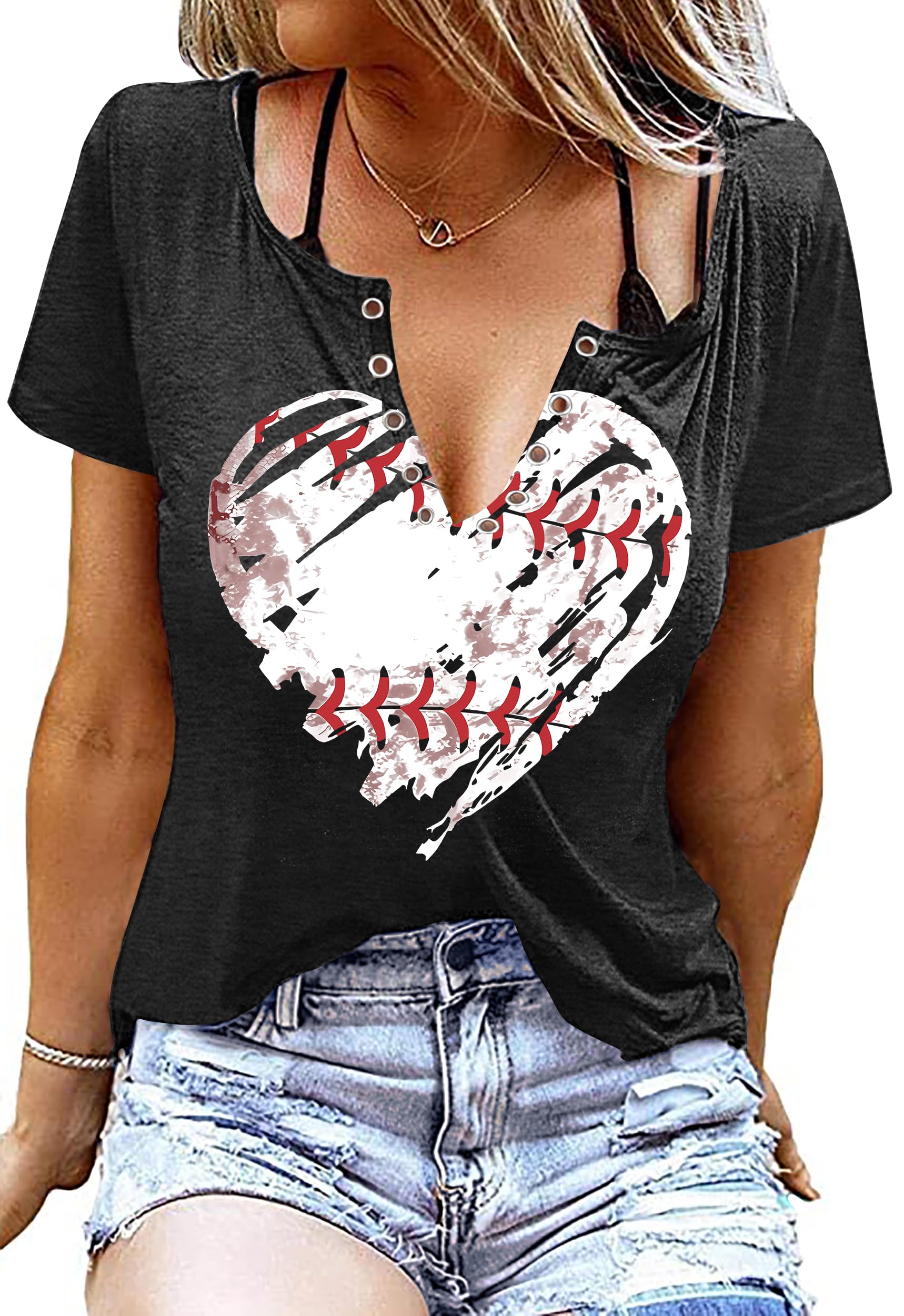 LAZYCHILD Baseball Shirts for Women: Baseball Mom T-Shirt Game Day Gifts Baseball V Neck Tee Tops