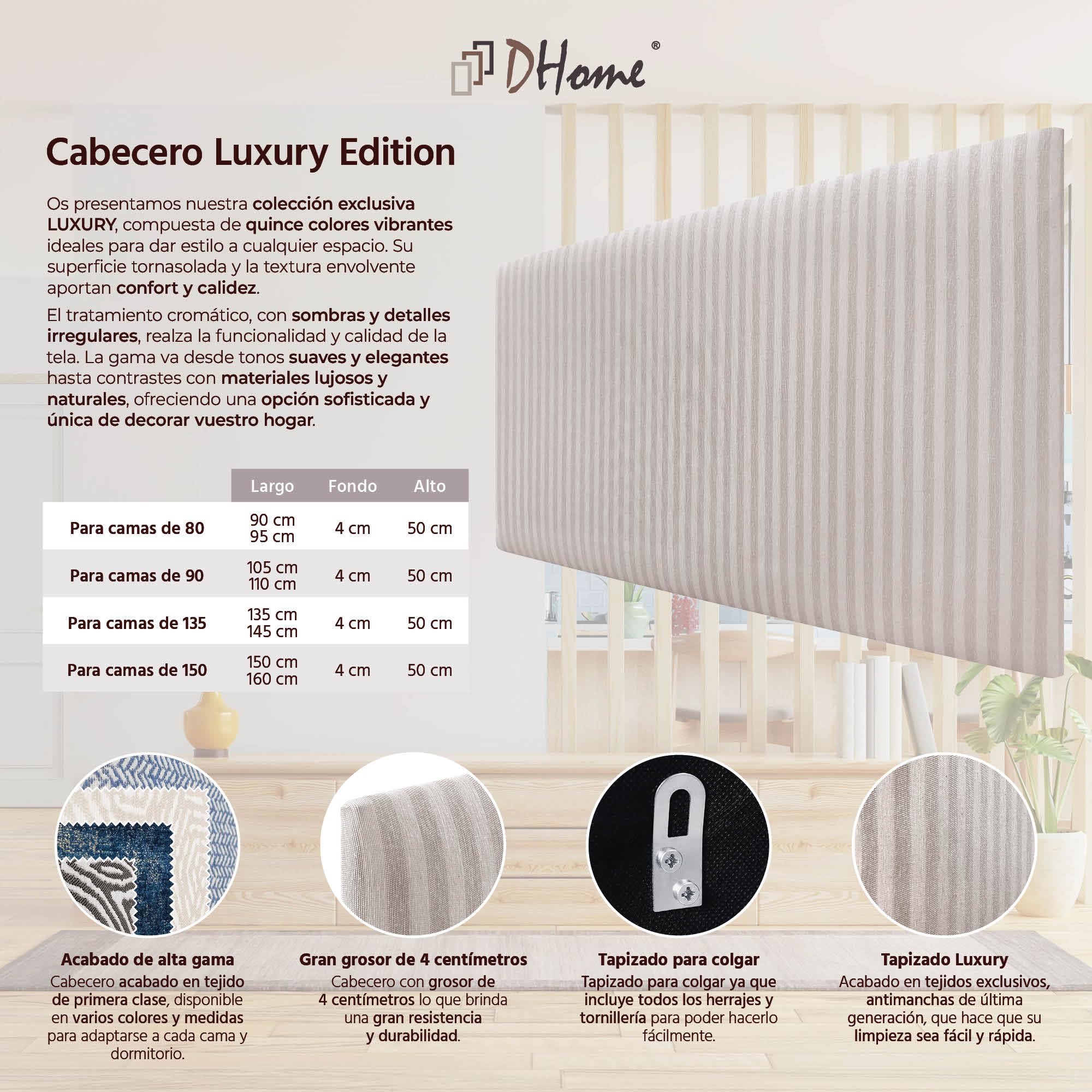 DHOME Cabecero Tapizado Liso Exclusivo Serie Luxury Edition para Pared Acústicos Cabeceros Absorbentes Cabezal Cama Dormitorio (Cream, 110cm, 4cm Grosor)