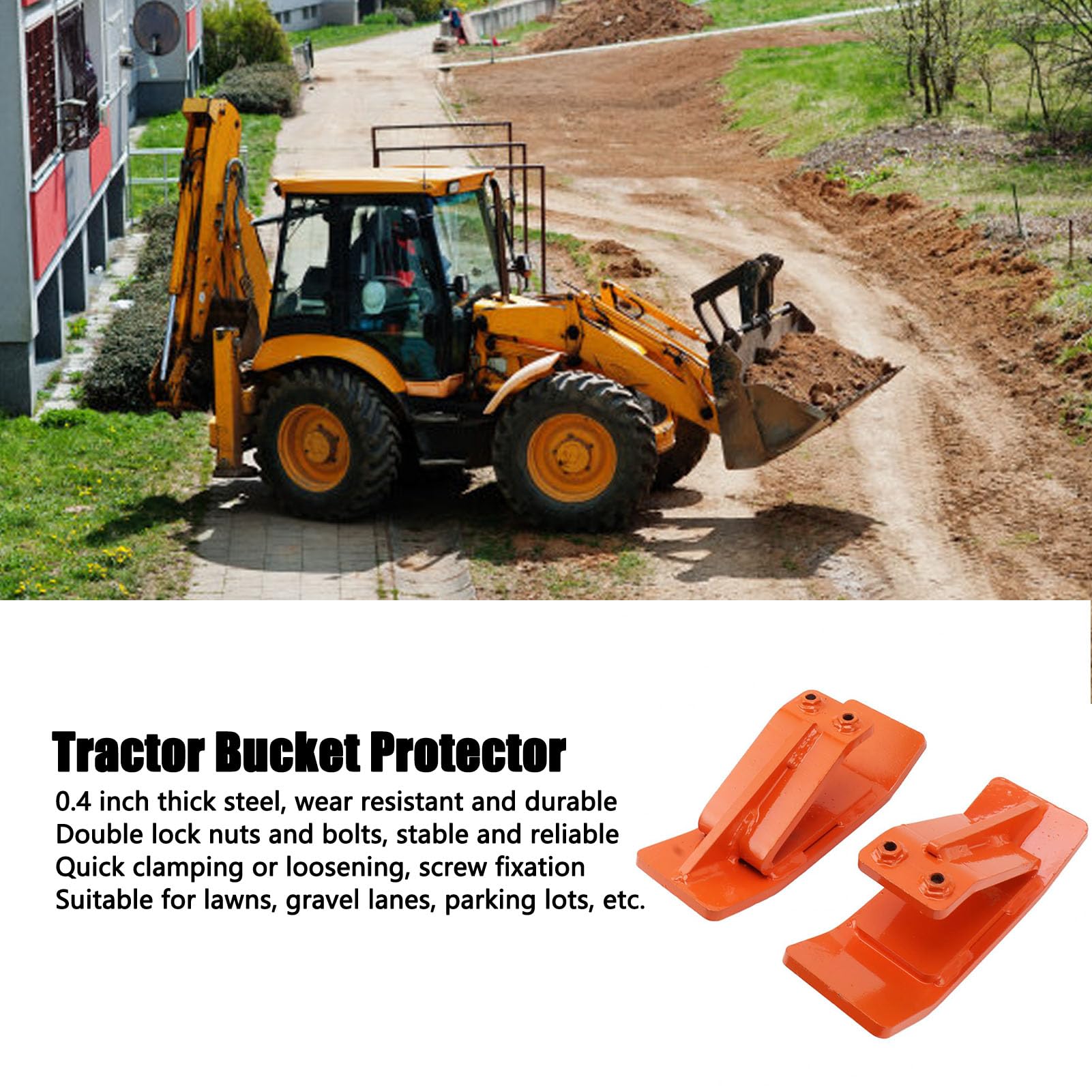 Asixxsix Protector de Cubo para Tractor, Accesorio de Cubo de Acero de 0,4 Pulgadas de Grosor, Protector de Bordes de esquí con Tuercas de Seguridad Dobles, Pernos, Llave en Forma de L para Césped,