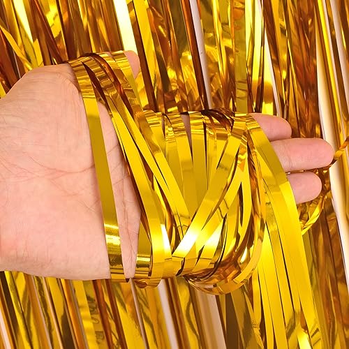 Miniatura 2 de Cortina de flecos de aluminio para decoración de fiesta de Navidad, telón de fondo metálico con purpurina dorada para cabina de fotos, cortinas de