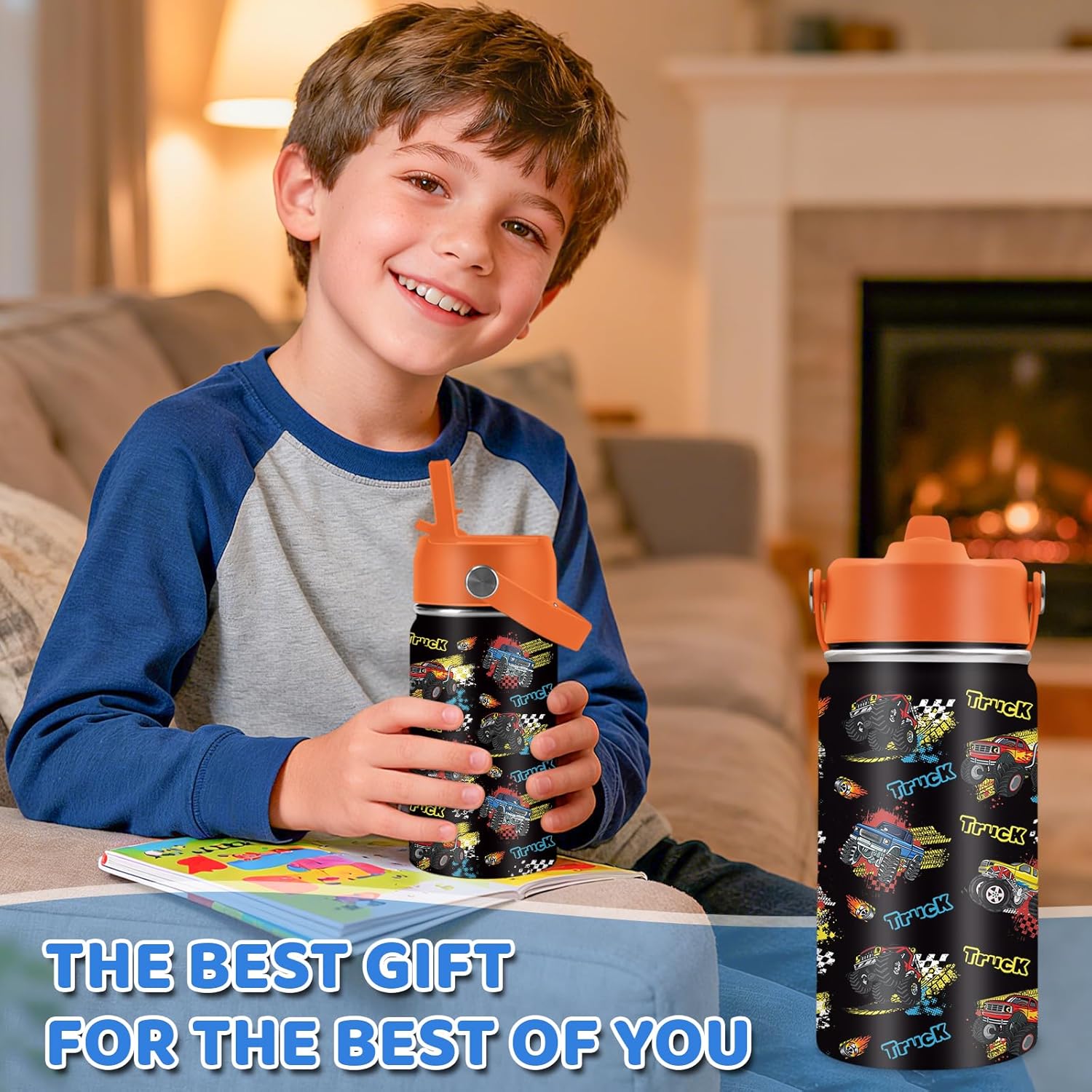 Truck Gifts for Kids - 12oz Kids Water Bottle with Straw Lid, Monster Trucks Water Bottle Insulated, Leak Proof, BPA-Free, Car Tumbler, School, Travel - Truck Lovers Children Birthday Gift Cup(1pc) - Image 7