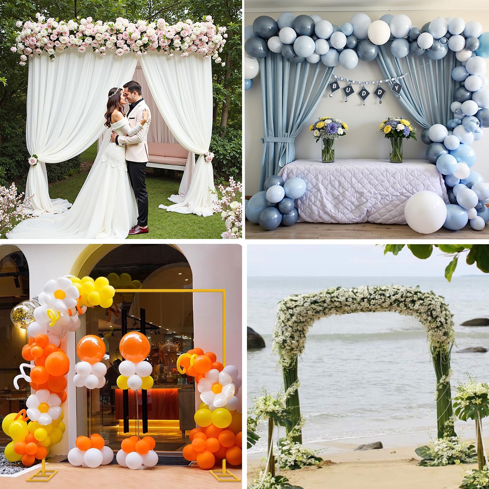 2.5M Doré Arche de Mariage Réglable avec Base en T, Structure Carrée Moderne, Support d'arche de Mariage Arche Ballon Anniversaire Arche Décoration pour Cérémonie/Mariage/Anniversaire/Fête