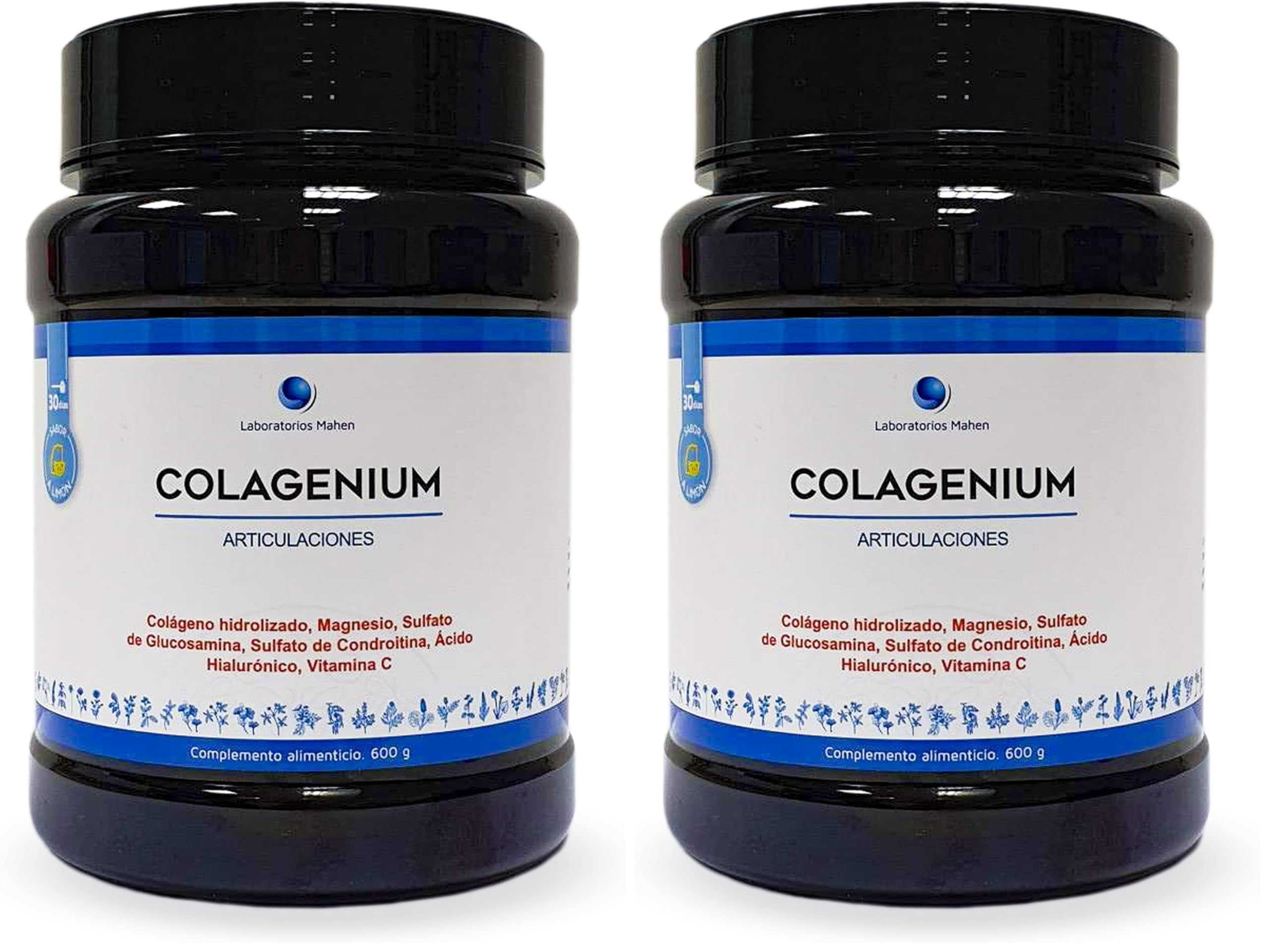 Laboratorios Mahen Just Podium Colagenium 600, Colágeno Hidrolizado + Magnesio + Ácido Hialurónico + Vitamina C + Vitamina a + 100% Natural, Sabor Limón, 600 g (Paquete de 2)