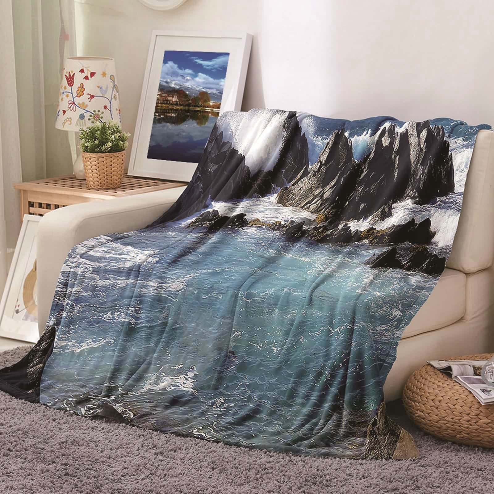 Aeici Couverture Polaire, Couverture Imprimée Enfant Couverture 160x200 cm Rivière de Montagne Couverture Canapé Hiver Cadeau pour Adultes et Enfants