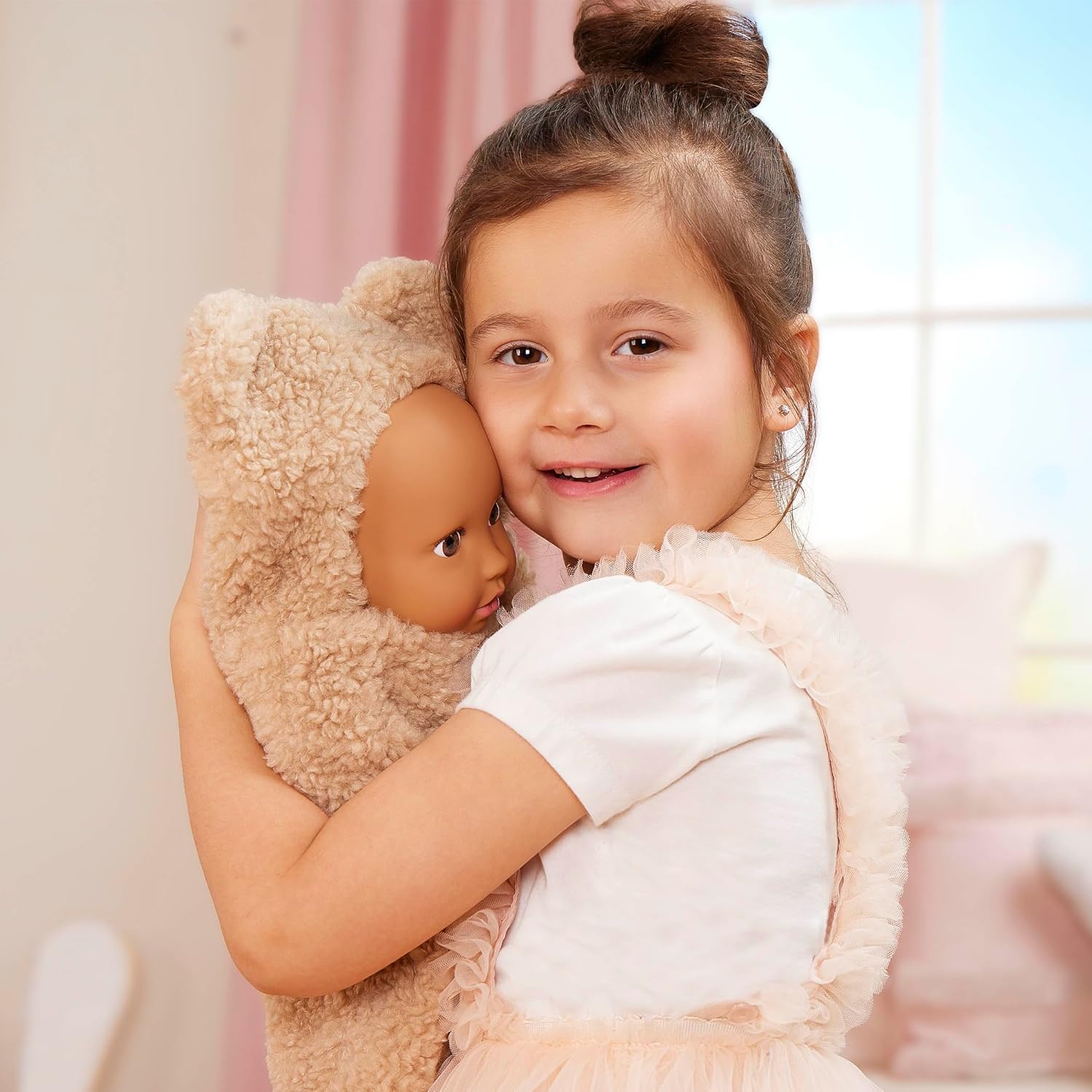 LullaBaby – 14-Inch Realistic Baby Doll – Olive Skin Tone & Brown Eyes – Ultra – Soft Bear – Themed Cuddler – Pretend Play 2+ Years– Baby Doll & Cuddler Set