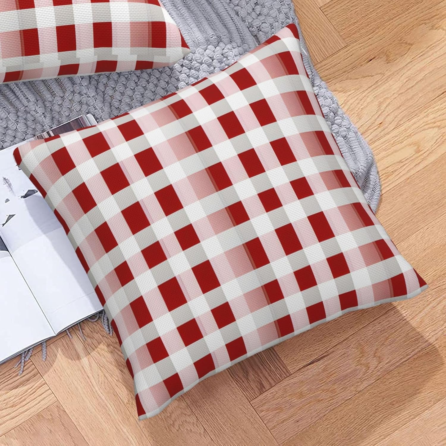 Red Checkered White Squares Imitation Linen Pillowcase -2 Sets, Fashionable Home Decoration, Used for Sofas, Gardens, beds