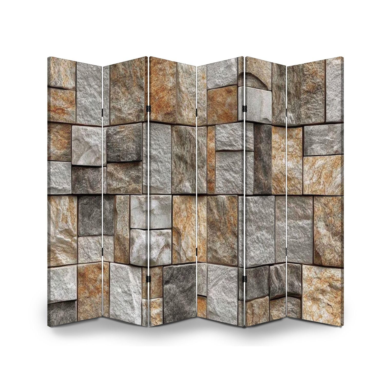 6 Panels Folding Screen Room Divider Home Decorative 3D Elevation Wall Tiles Canvas Screen Indoor Separator Freestanding Protective Wall Divider