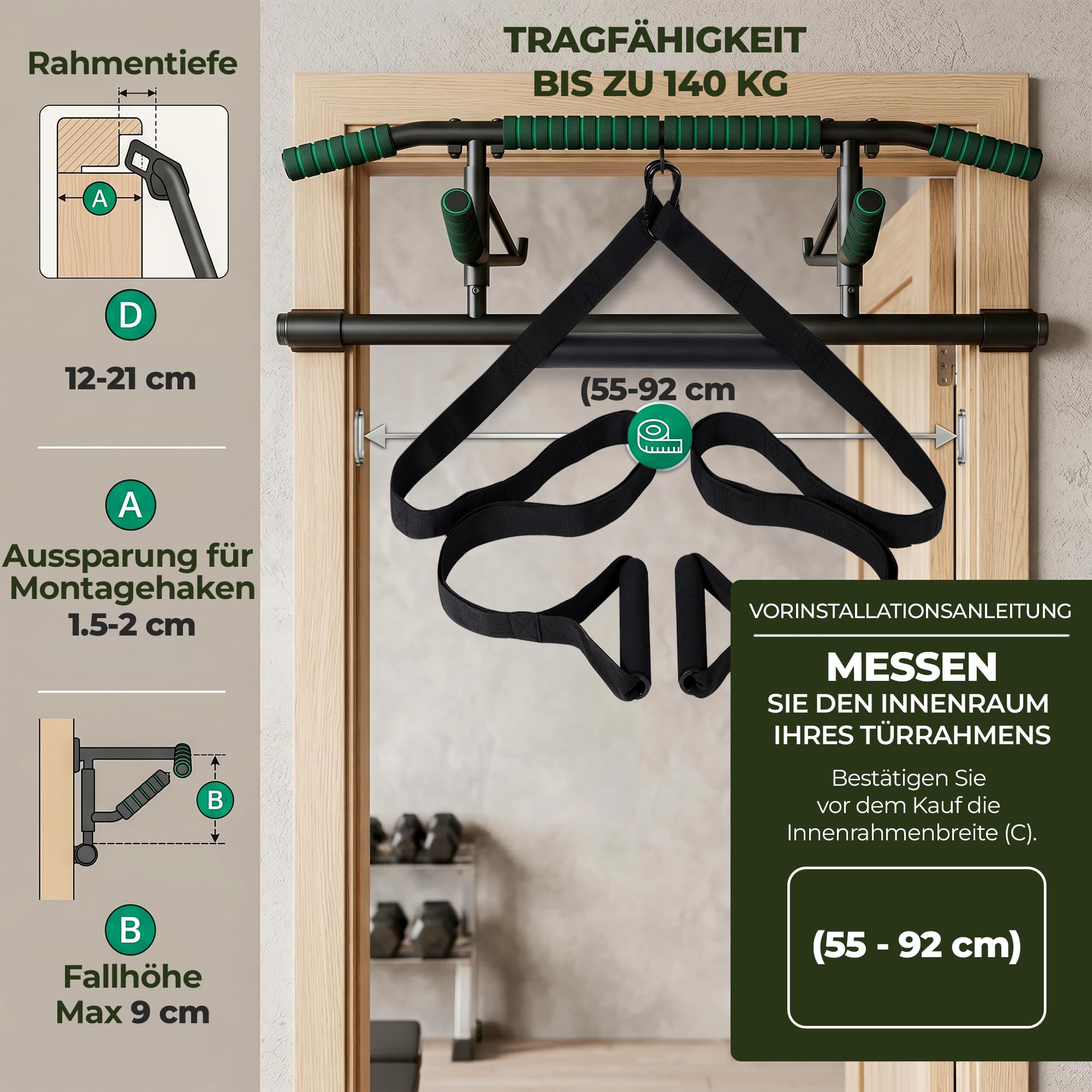 Mirbex® Klimmzugstange für Türrahmen mit Liegestützbrett Home Gym Set | Push Up Board & Pull Up Bar ohne Schrauben – Fitnessgeräte für Zuhause