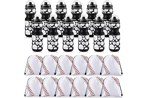 24 Piece Baseball Water Bottle Bulk and Drawstring Bag Set