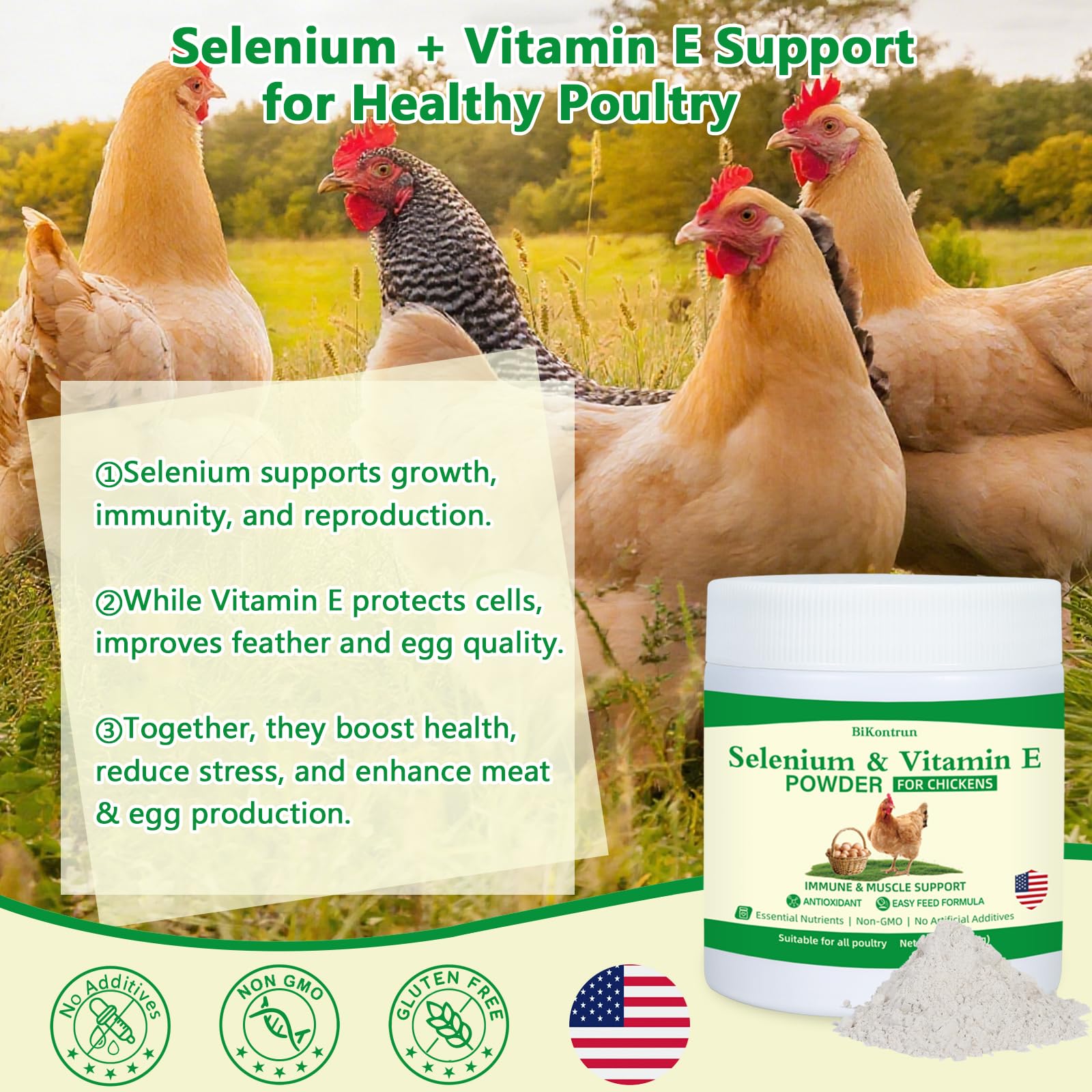 Selenium and Vitamin E Powder for Chickens, Selenium for Chickens, Immune System, Muscle Support & Prevents, Improve Wry Neck, Selenium, Vitamin E Supplements, Suitable for All Poultry, Chicken & More — Amazon image 6
