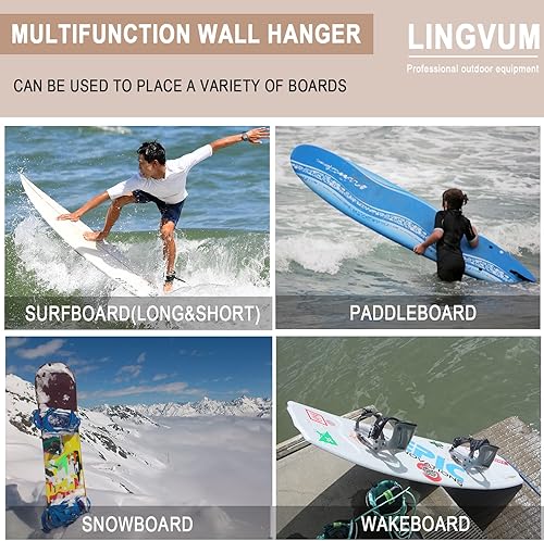 Miniatura 5 de LINGVUM Soportes de pared para tablas de surf, resistentes para tablas de surf, adecuados para longboardsshortboardspatinetassnowboardstablas de
