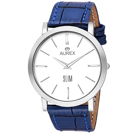 Aurex Analouge White Dial Extra Slim Watches Water Resistant Blue Color Strap Watches for Mens/Boys AX-GR143-WTBL