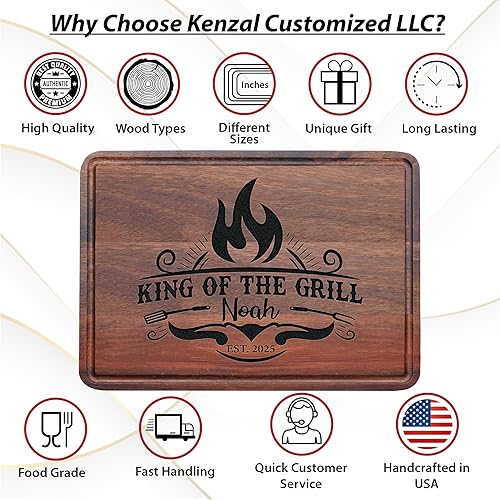 Miniatura 7 de Personalized Cutting Boards, Custom King of the Grill Cutting Board for Men, Dad, Grandpa, Son, Unique Barbeque Grilling Gift Idea for Christmas,