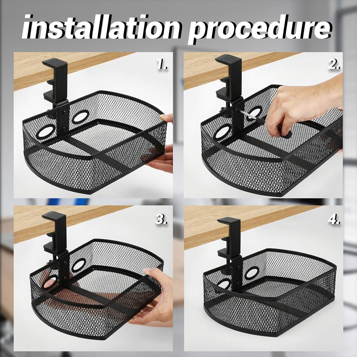 Clamp-On Hanging Desk Organizer - Metal Under-Desk Storage with Clamp Mount, Desk Attachments for Home/School/Office, Essential Office Supplies - Image 4