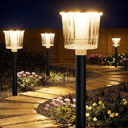 Paquete de 8 luces solares superbrillantes para caminos al aire libre, ajustables, blanco cálido y frío, impermeable, IP65, decoración de jardín,