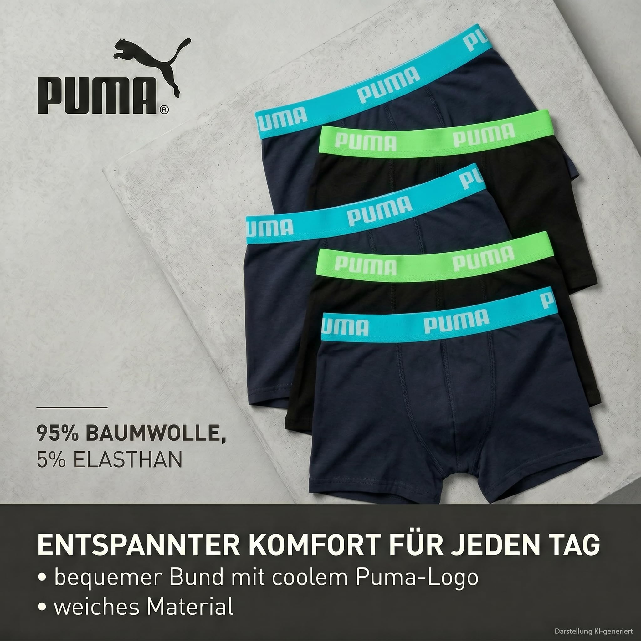 PUMA Bokserki chłopięce (5 sztuk), Atrament indyjski/turkus, 170-176