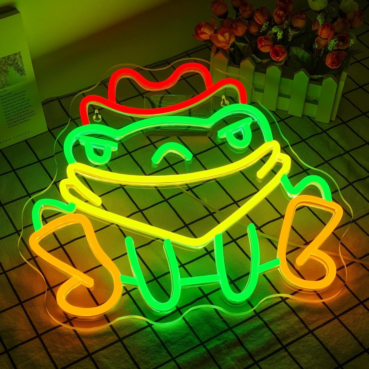 LEMST Signs Lamp Cool Frog Neon Sign Cowboy Dimmable Neon Lights Home Party Bedroom Decoration Hanging Wall Light 34x32cm