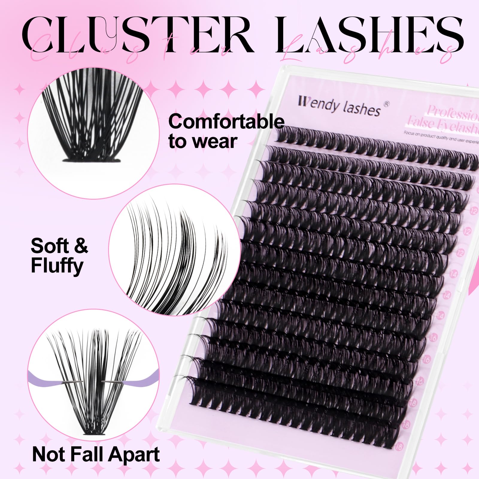 Lash Clusters Kit Natural Eyelashes Individual C-Curl Soft Cluster Lashes 60d 10-18mm Mixed Russian DIY Lash Extension Kit with Lash Bond and Seal(FK/KIT-60d-C-Mix1018) - Image 4
