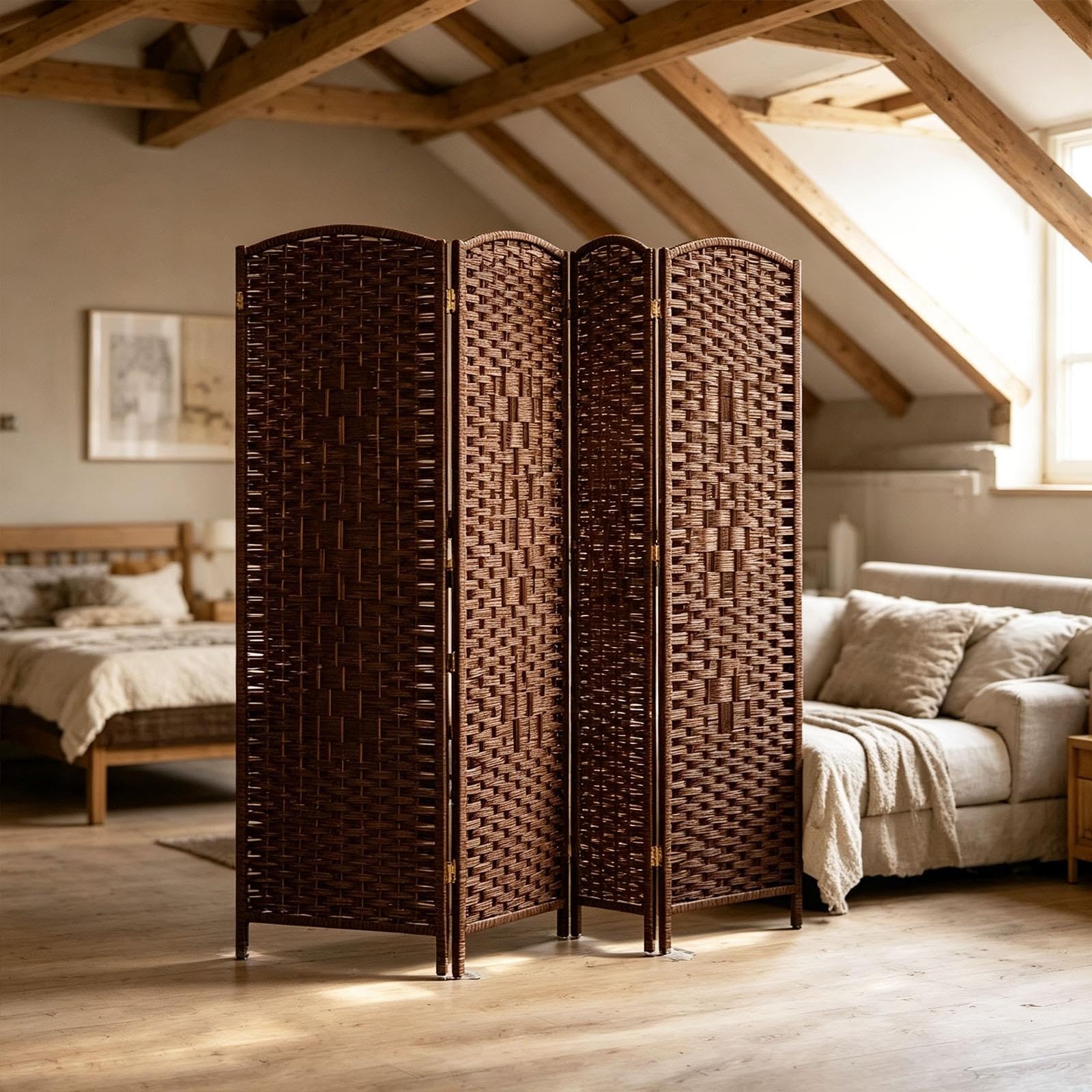 paravento da interno Parete Divisoria A 4 Pannelli, Altezza 50 70 90 100 120 150 CM, Paravento Privacy Pieghevole Marrone Scuro Per La Separazione(W H 30X100 cm)