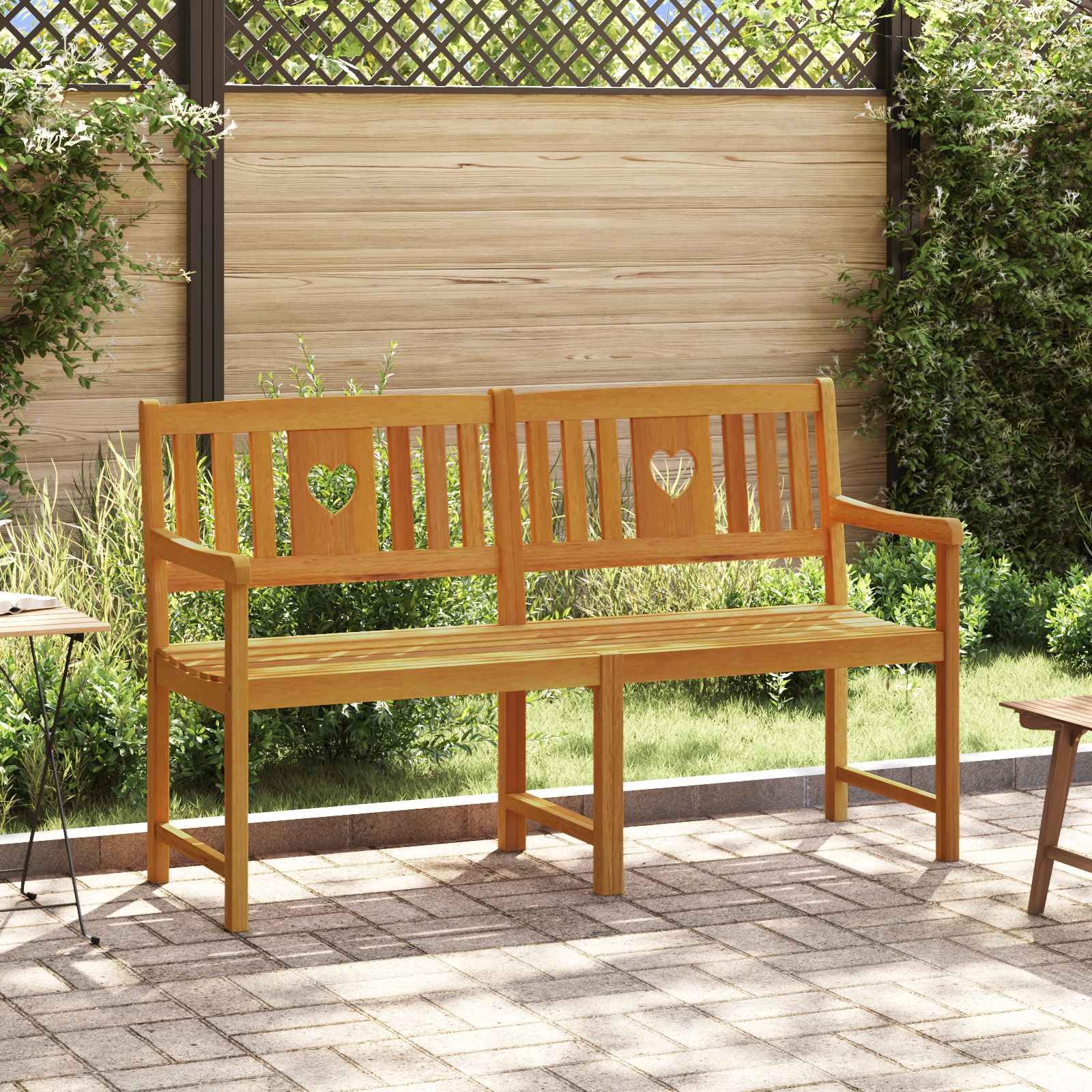 Gartenbank aus Massivholz Akazie, Natur geölt, 150 x 55,5 x 90 cm, mit bequemen Armlehnen für entspannte Momente im Außenbereich
