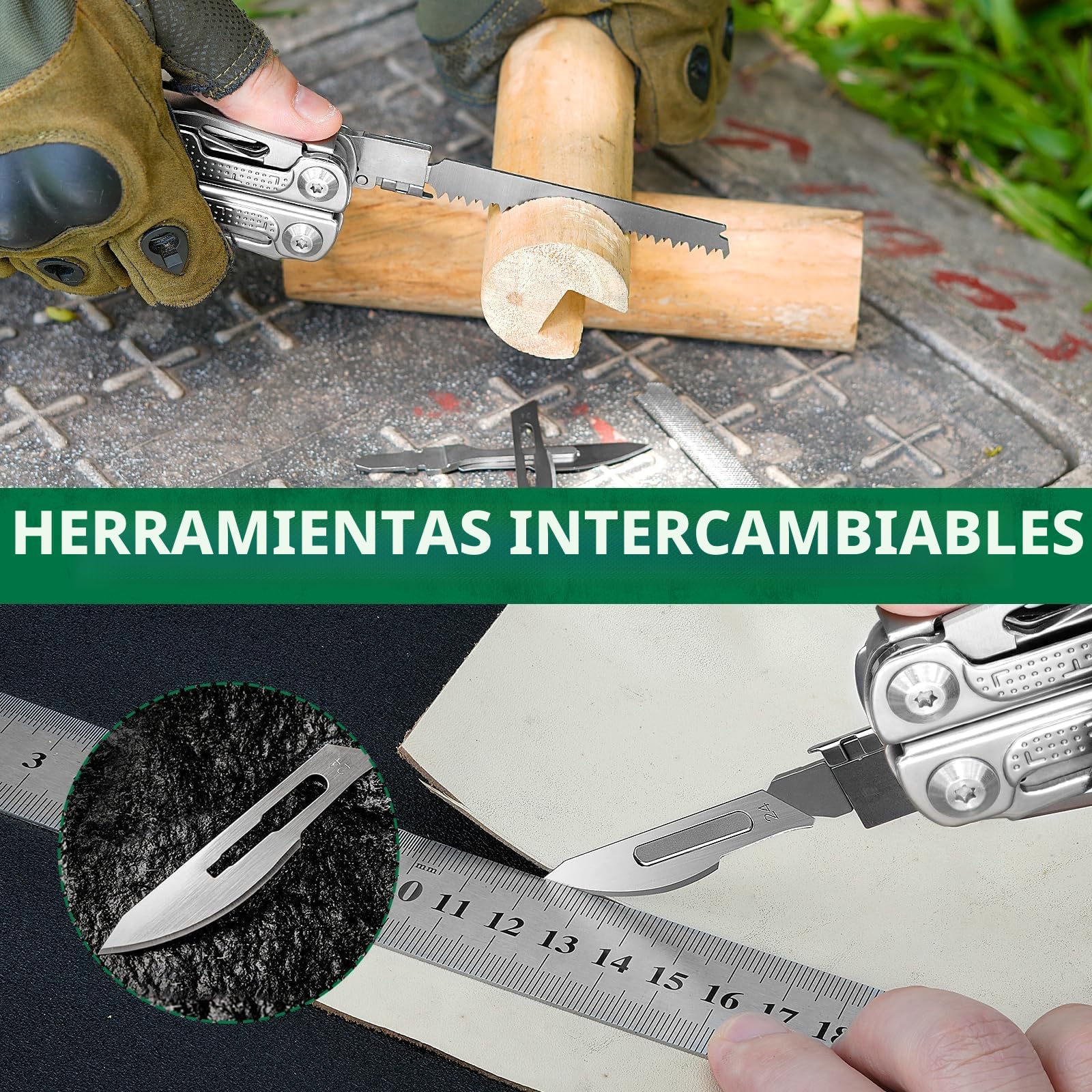 BIBURY Multiherramientas, alicates plegables con hoja de sierra mejorada y bisturí,regalo para hombres,Navaja Multiusos de Acero Inoxidable para la trabajo exterior, camping, reparación - Pro BI2049