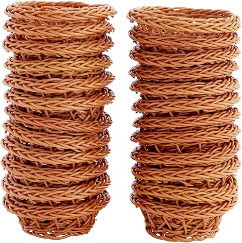 Miniatura 6 de Bright Creations Juego de mini cestas tejidas  3.1 x 1.2 pulgadas, marrón rústico, paquete de 24  Mini cestas tejidas a granel para recuerdos y