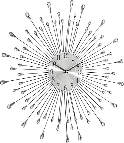 Miniatura 4 de Deco 79 Reloj de pared de metal Starburst con adorno de cristal, 23 x 2 x 23 pulgadas, plateado