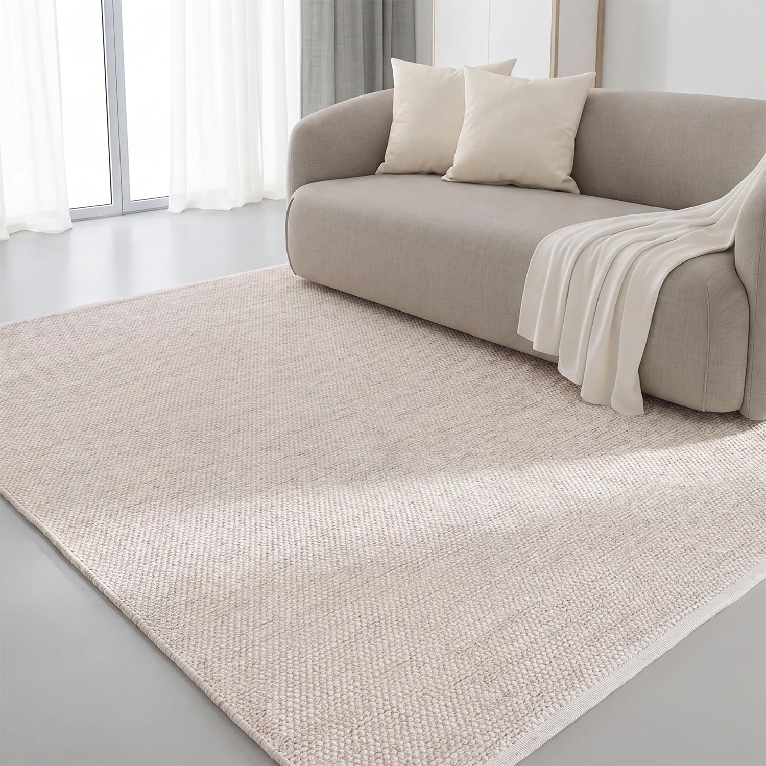 Interiyou handgewebter Baumwollteppich Riga - 120x170 cm Creme - Handwebteppich für Wohnzimmer, Schlafzimmer - 100% Handarbeit Naturfaser Teppich Flachgewebe