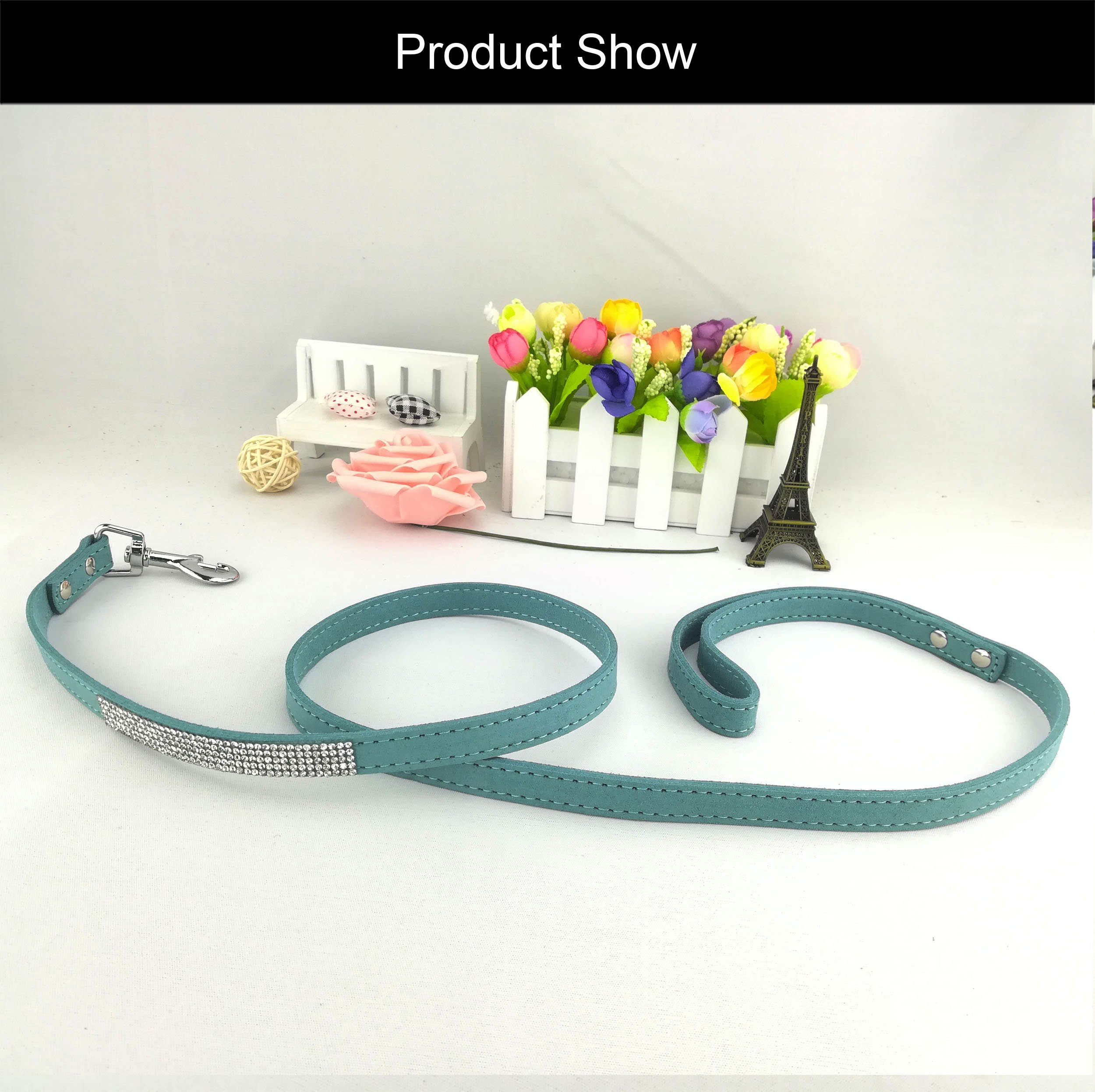 Newtensina Pets Leashes Suede Soft Puppies Leash Dog Lead with Diamante for Dogs - Blue - Image 2