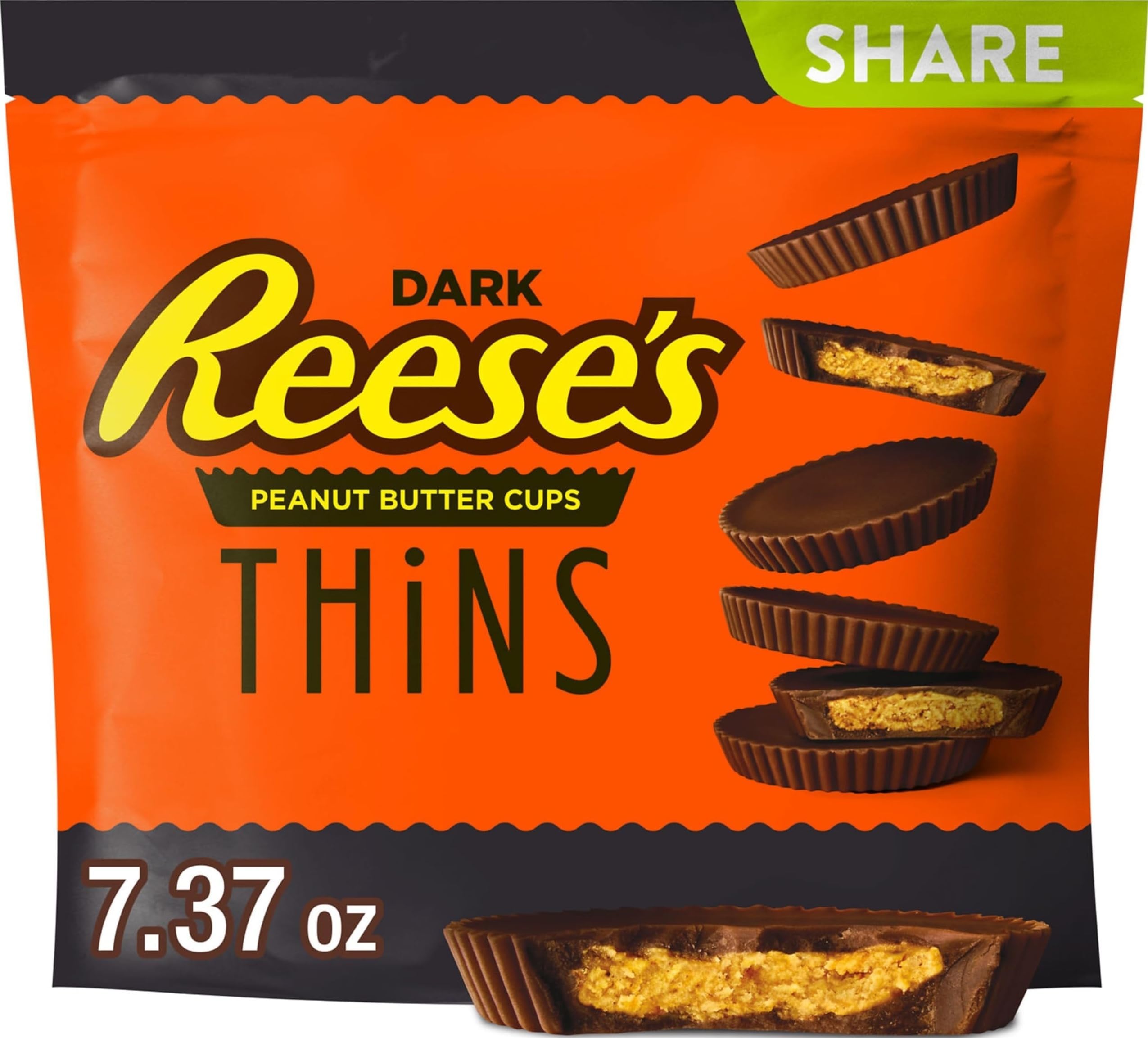 THiNS Dark Chocolate Peanut Butter Cups, Candy Share Pack, 7.37 oz