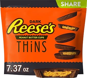 Reese S Peanut Butter Cups Thins, Dark Chocolate Candy, 7.37 oz Pouch Individually Wrapped
