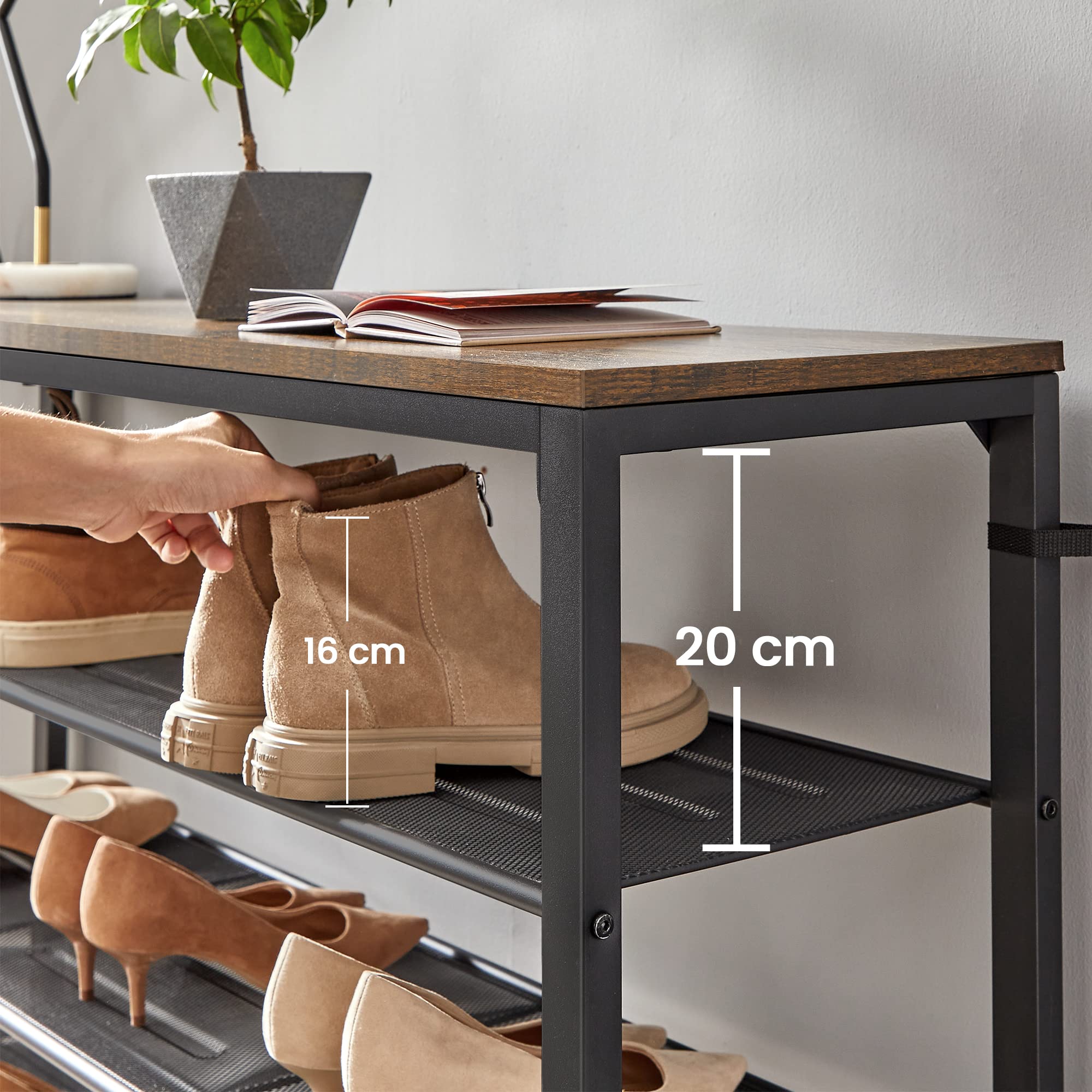 VASAGLE Étagère à Chaussures, Organisateur pour Chaussures, Rangement, 100 x 30 x 72 cm, pour entrée, Salon, Chambre, Structure Simple, Style