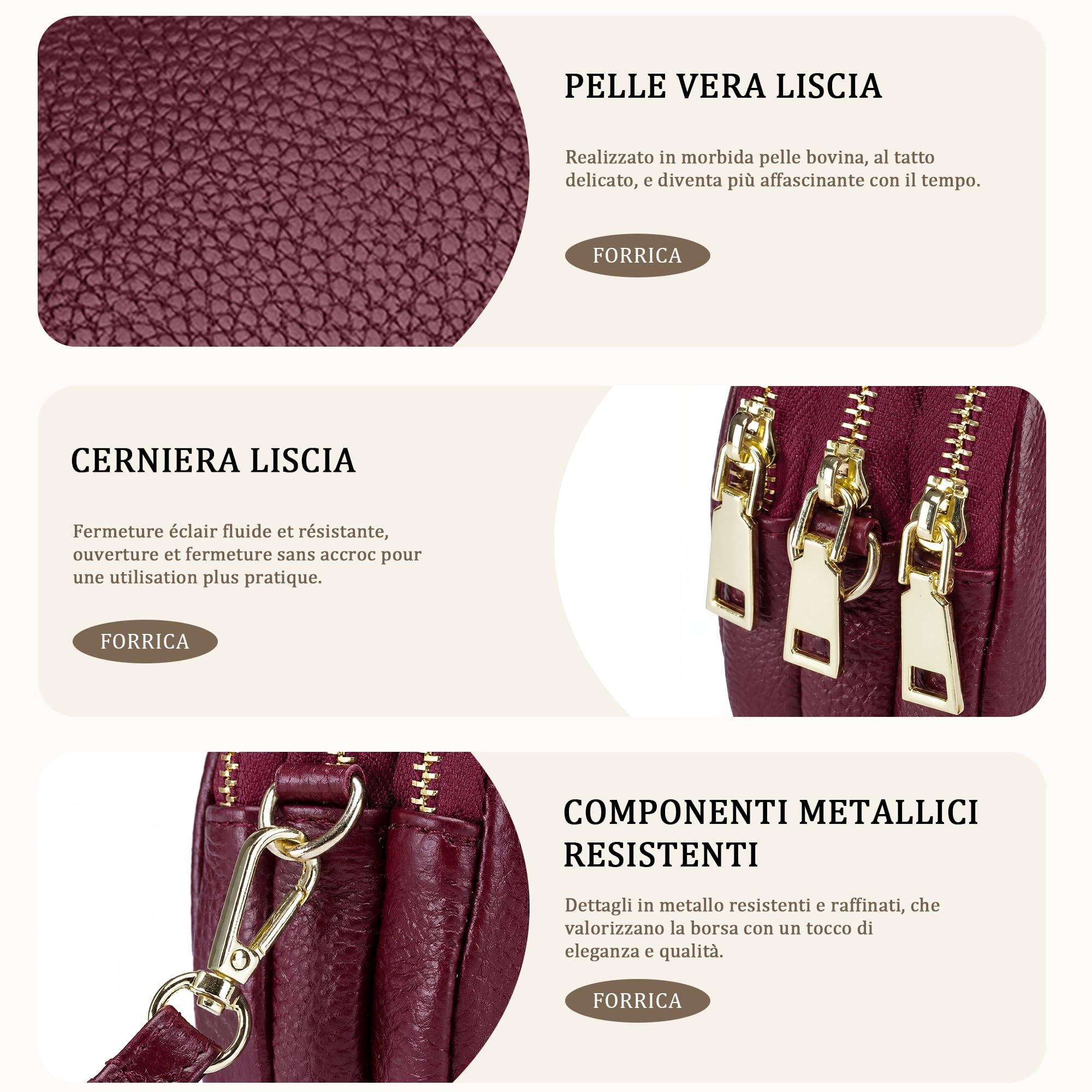 Borsa a Tracolla Donna Portafoglio Cellulare Grande Portamonete Moda Piccola Borsa Tracolla in Vera Pelle Moneta Borsa Pochette con 3 Scomparti Rosso