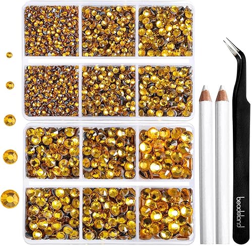 6736 diamantes de imitación termoadhesivos con parte trasera plana, diamantes de imitación marrones para manualidades, ropa mixta de 5 tamaños,