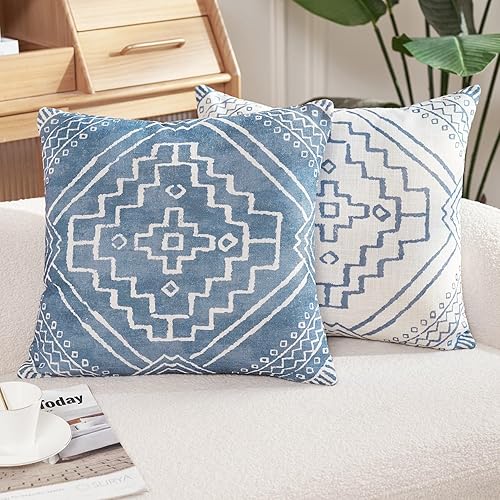 jinchan Fundas de almohada bohemias de lino con patrón geométrico, fundas de almohada decorativas modernas con textura duradera para sofá, cama,