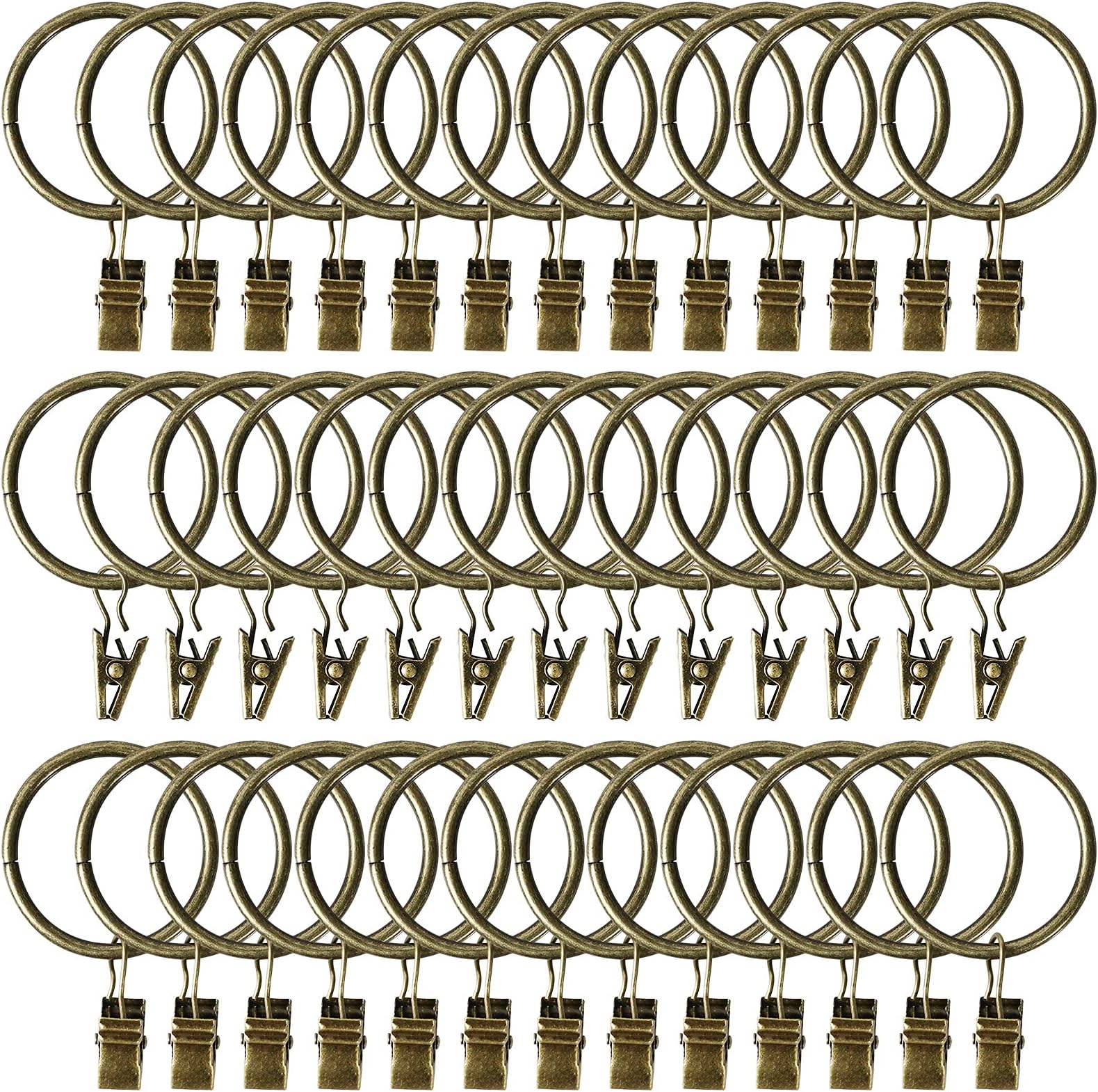 44 Pack Curtain Rings with Clips Hooks 1.5 inch Metal Stainless Steel Drapery Rings for Tension Rod Bracket Eyelets Decorative Hangers, Bronze (1.5" Interior Diameter)