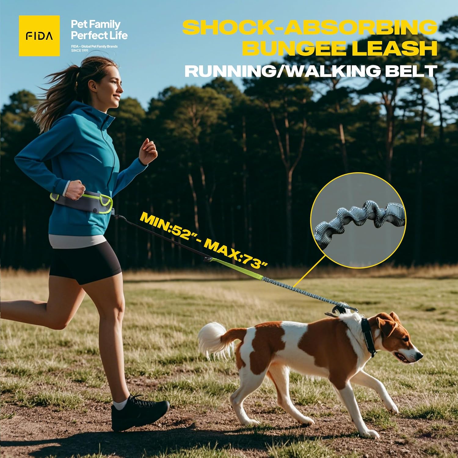 Fida 3-in-1 Hands Free Dog Leash with Zipper Pouch & Bungee, Reflective Crossbody Waist Running Leash for Dogs with Traffic Handle for Safe Walking, Jogging