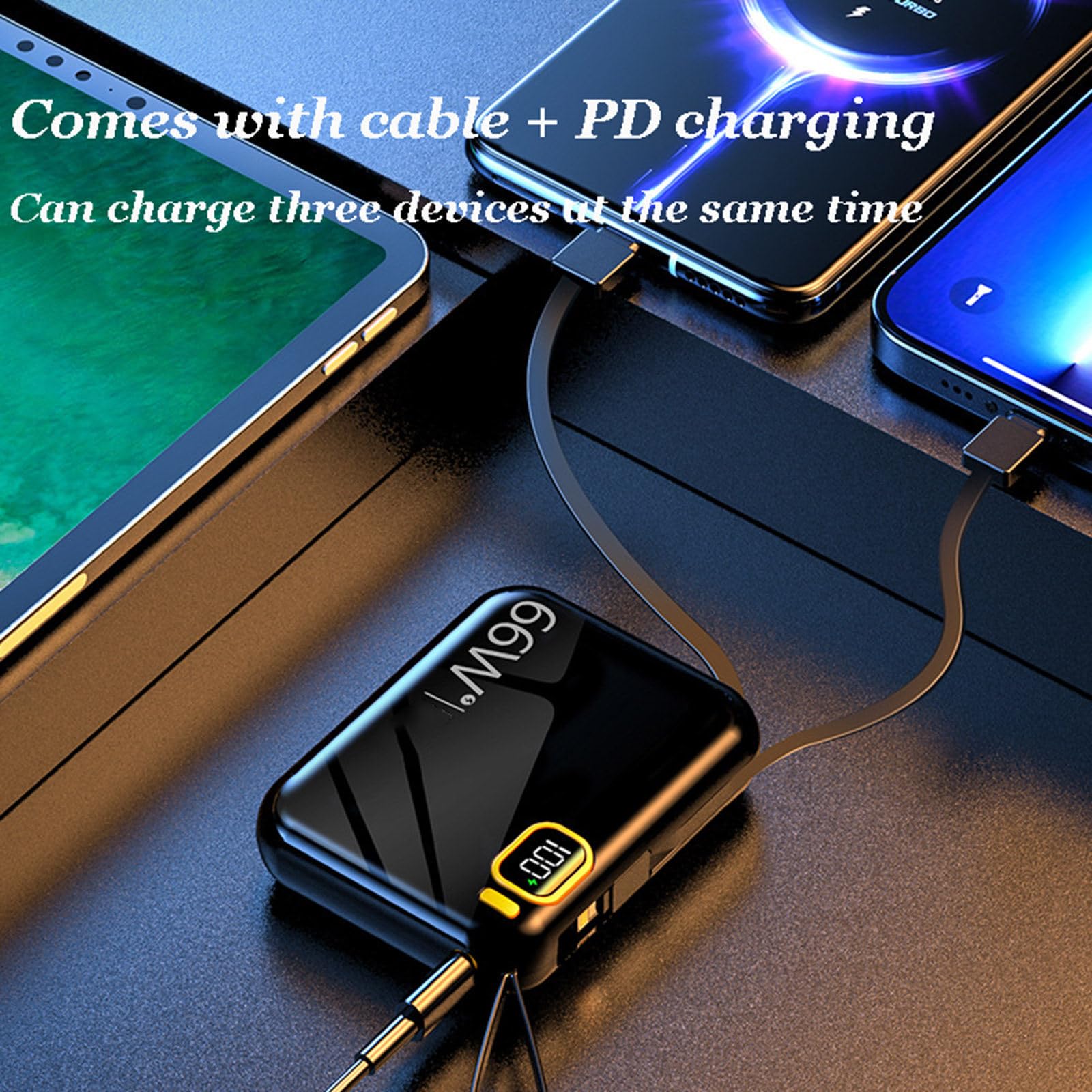 2 szt. Mini szybki bank mocy ładujący 10000 mAh 66 W cyfrowy wyświetlacz mobilny zasilacz w zestawie z kablem