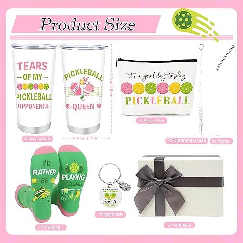 Miniatura 2 de Keluna Regalos de pickleball para mujer, 5 unidades, regalos de pickleball, vaso de pickleball de 20 onzas, bolsa de maquillaje, llavero, accesorios