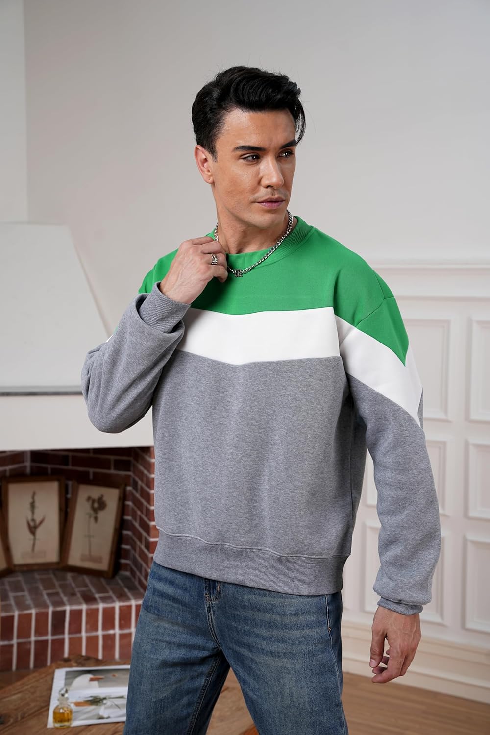 VPG Crewneck Sweatshirts for Men, Graphic Oversized Lightweight Fleece Vintage Novelty Color Block Pullovers - Image 2