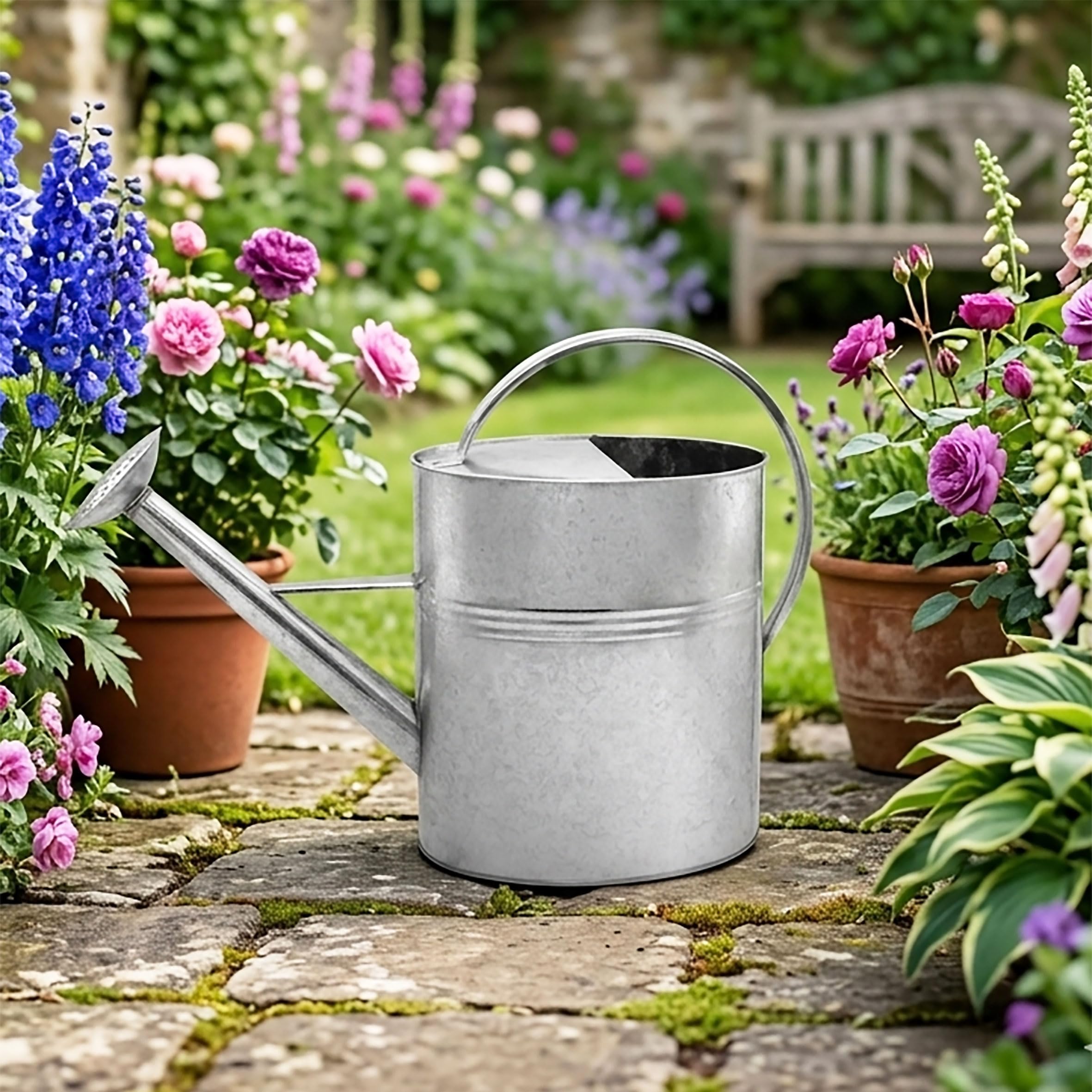 Regadera de jardín galvanizado 10 L, interior y exterior, metal con cabezal de ducha desmontable, zinc nostálgico resistente a las inclemencias del tiempo