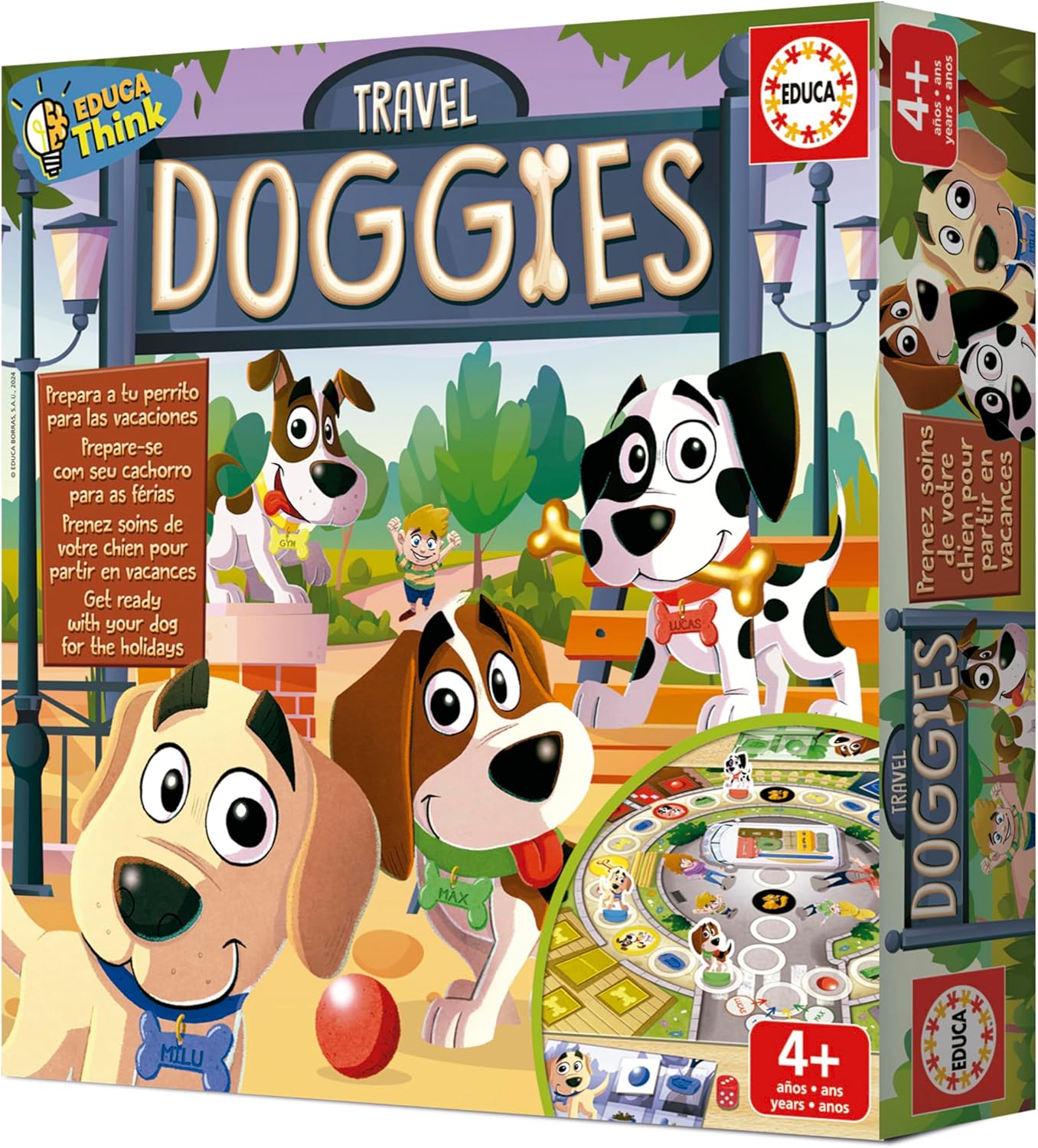 Educa - Educational board game Travel Doggies | Choose a character and when you visit the board you will find elements of your dog and prepare it for vacation