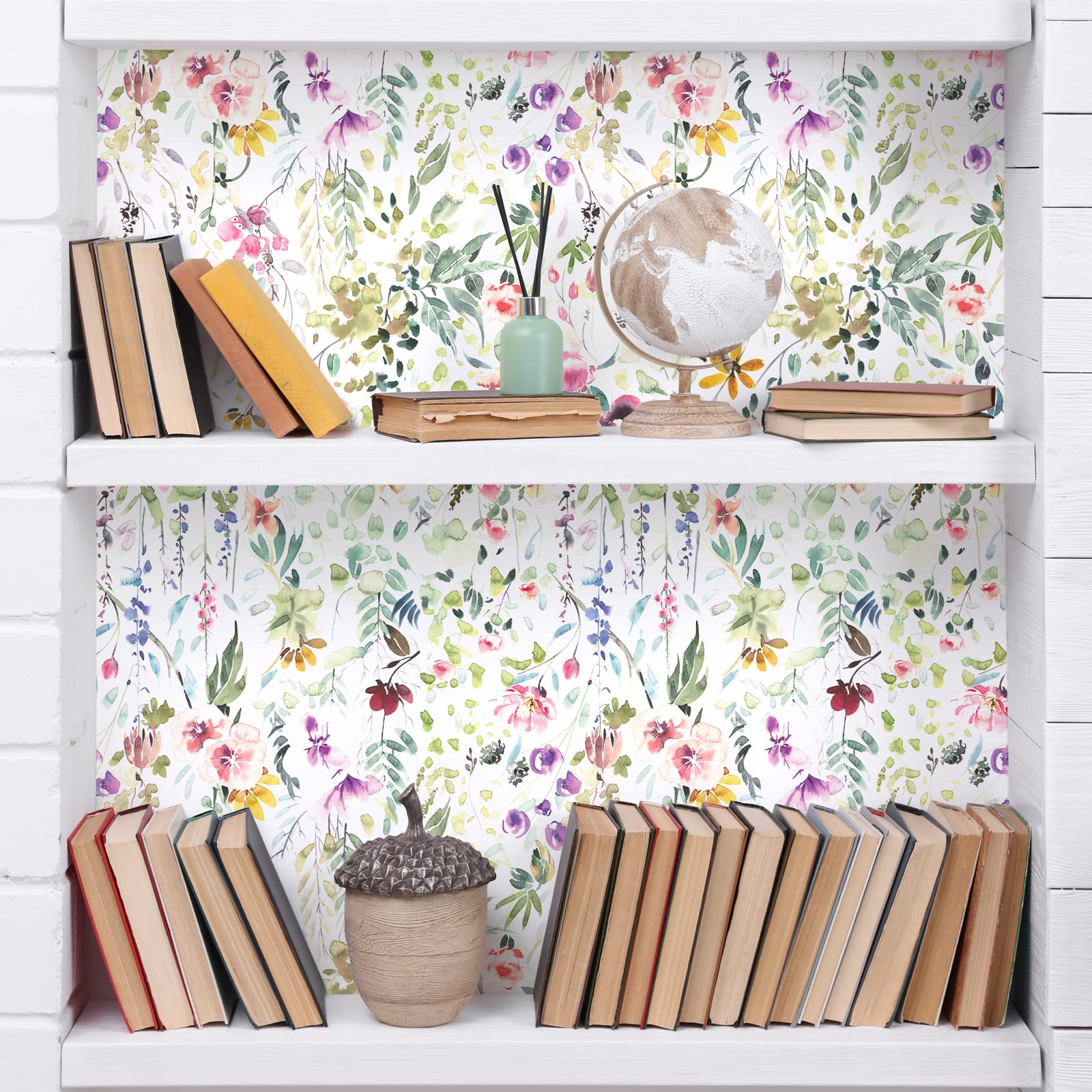 VEELIKE Papel Pintado Hojas Blanco Acuarela 44.5 cm × 900 cm Papel Autoadhesivo Pared Flores Vinilo Adhesivo Muebles Floral Fotomurales Decorativos Pared Baño Impermeable Vinilos Armarios Dormitorio