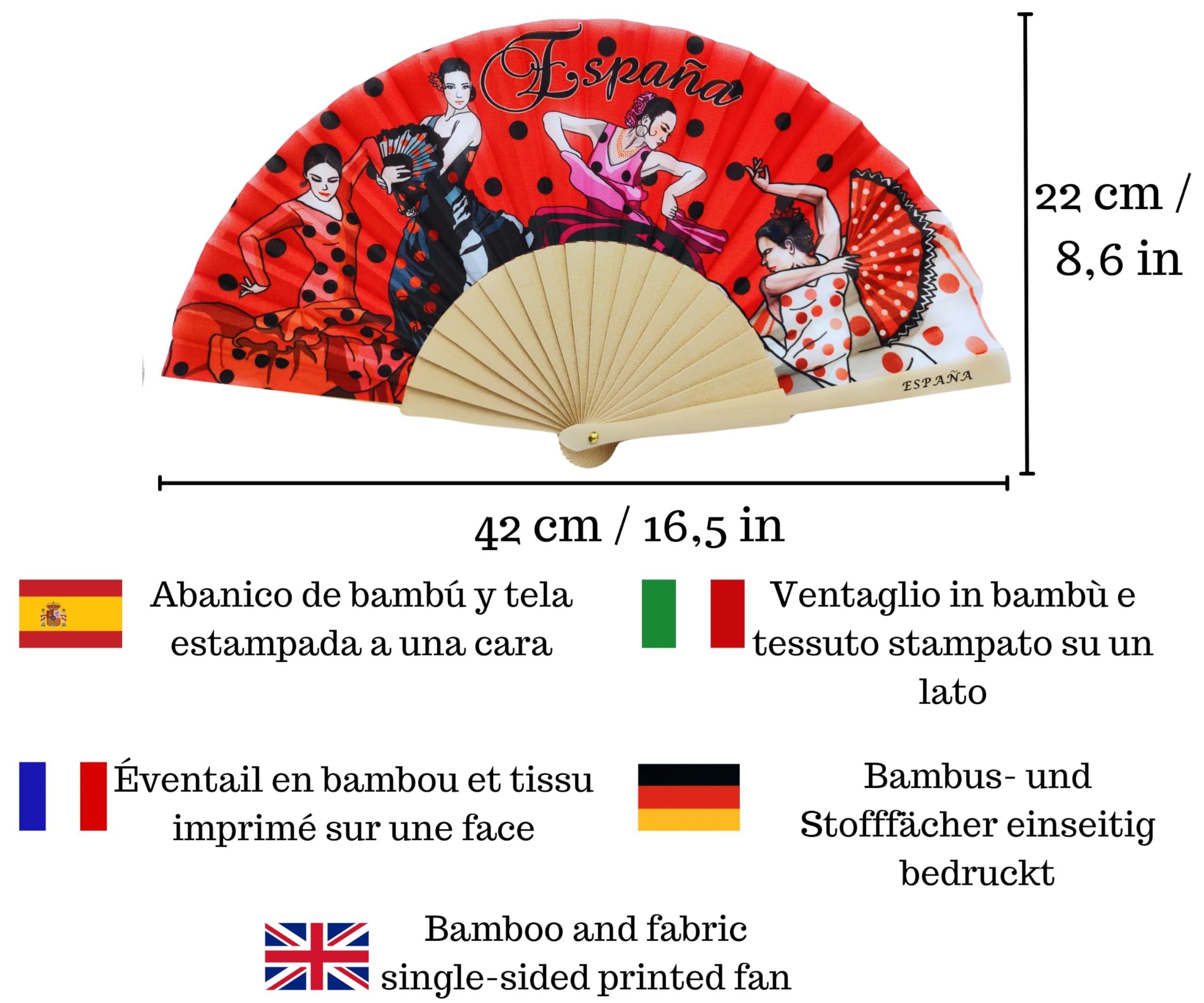 Pack Flamenco con Abanico de Bambú, Funda Artesanal Hecha en España, Castañuelas de Madera y Llavero – Detalle Tradicional Español