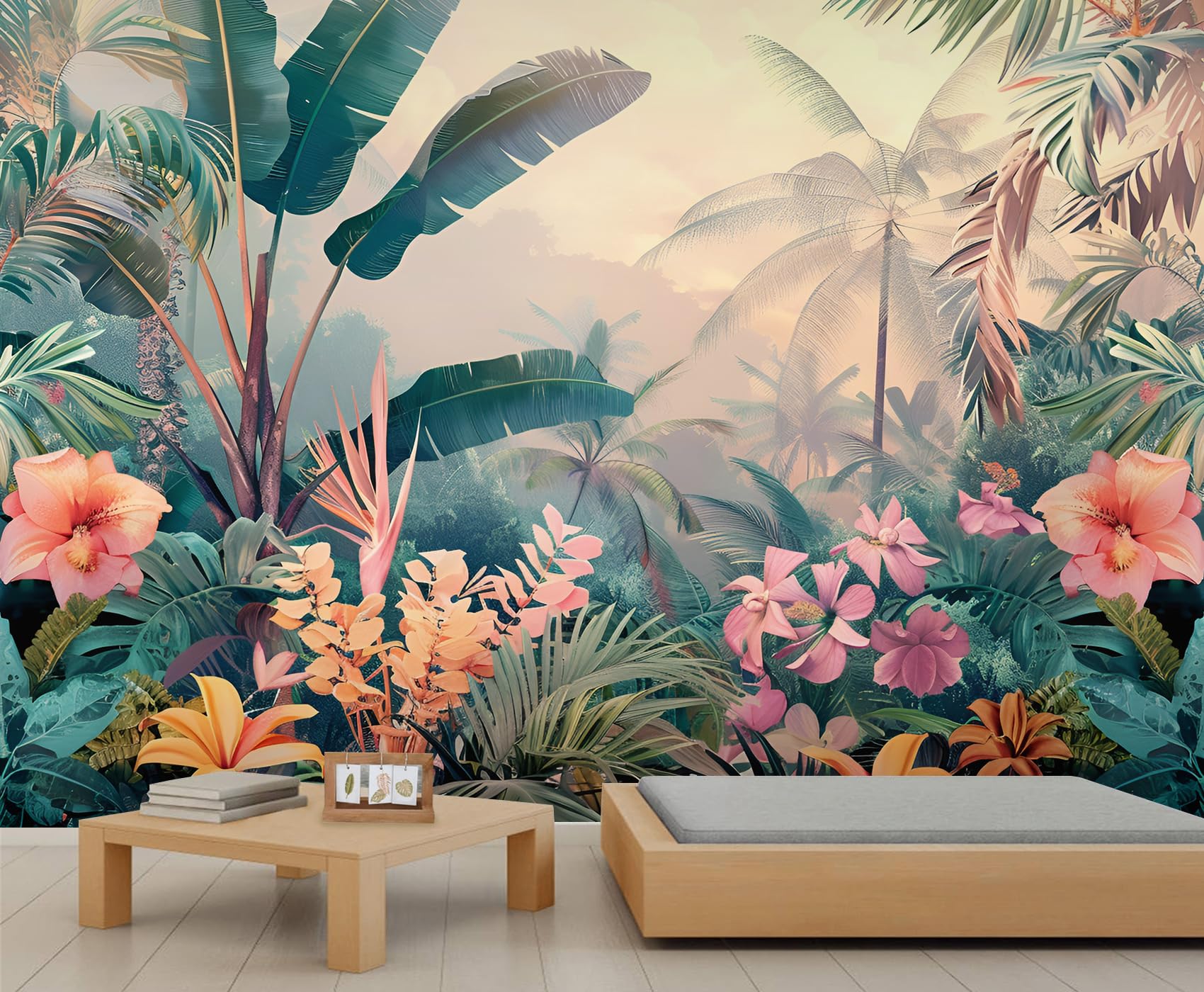 YEMYOR Tropical Rainforest Mural Wallpaper Green Banana Leaves Wallpaper for TV and Sofa Background Tropical Botanical Floral Wall Mural for Living Room Bedroom-150x105cm