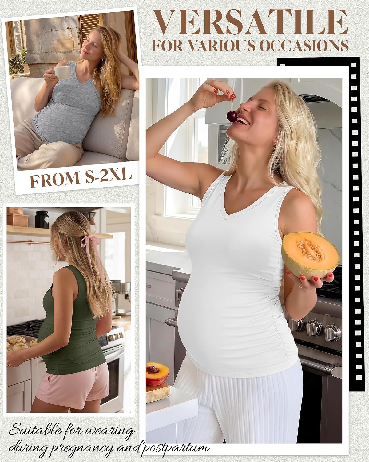 Ficerd 4 Pack Women's Maternity Tank Tops V Neck Summer Side Ruched Sleeveless Cotton Blend Basic Pregnancy Shirts