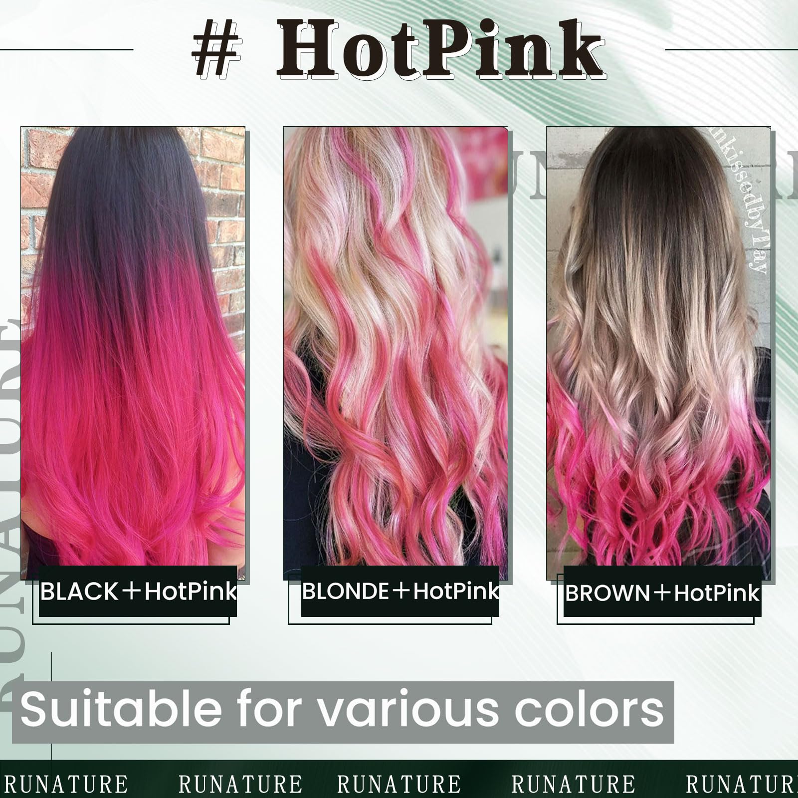 RUNATURE Extension Capelli Veri Cheratina Rosa 35cm 20g 25s Remy Extensions Capelli Veri Lisci #HotPink
