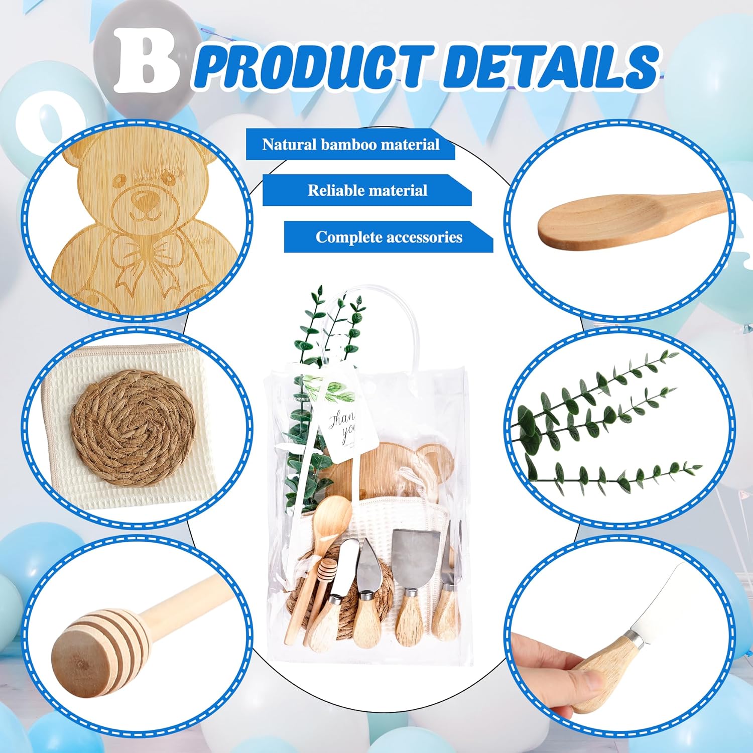 86 Pcs Baby Shower Prizes for Game Winners 6 Set Including Bear Shaped Cheese Board Butter Spreaders Kitchen Towel Thank You Card Spoon Gift Bag for Guest Wedding Birthday Bridal Christmas Party Gift