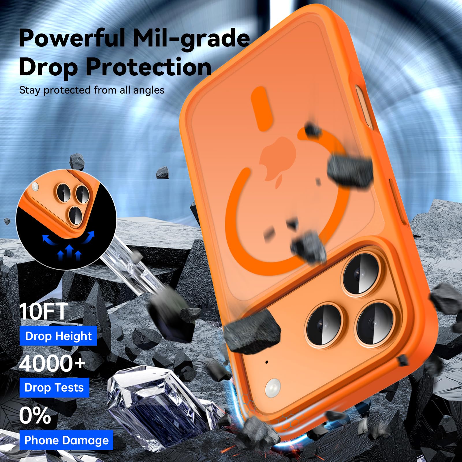 Natiiozie Magnetica Cover Compatibile con iPhone 17 Pro Compatibile con MagSafe Custodia Traslucida Opaca Posteriore, Anti-impronta Resistente ai Graffi Protettiva Case Arancione