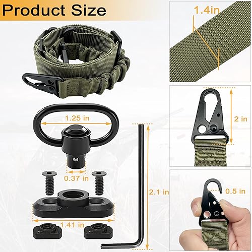 Miniatura 59 de Eslinga de rifle QD de 2 puntos con soportes giratorios QD, eslinga elástica tradicional de dos puntos de hardware de metal, correa ajustable extra